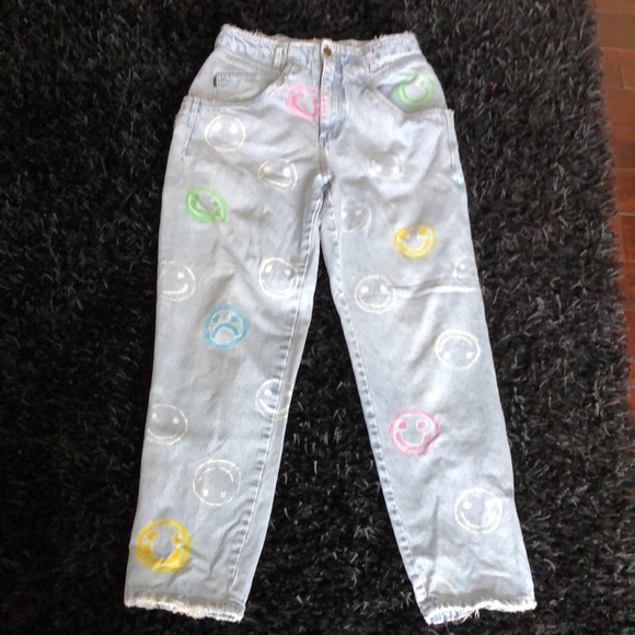 Custom painted smile jeans size 9 - Picture 2 of 10
